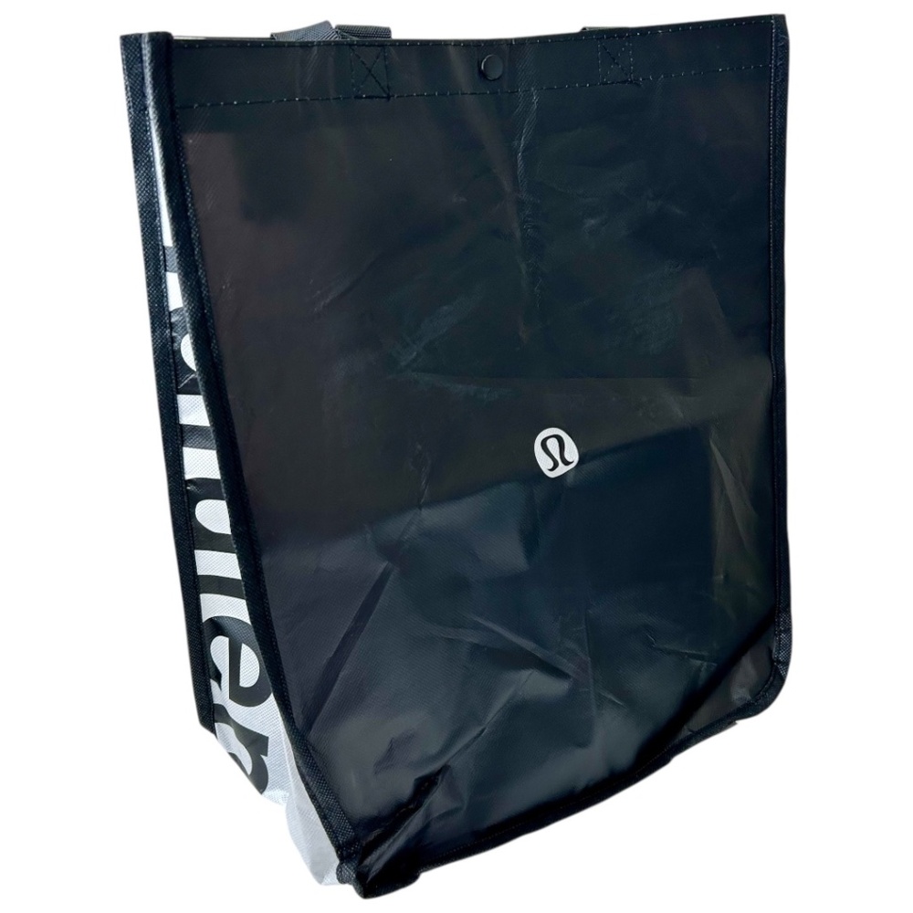 Lululemon Large Tote Bag Black and White Black Handles Snap Closure Classic Logo